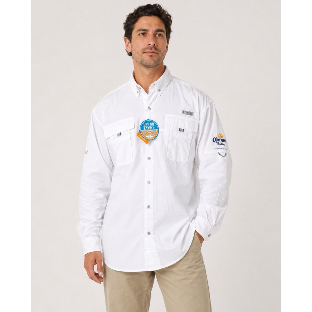 NWT Columbia PFG Bahama II Men's XXL White Long Sleeve Fishing Shirt UPF 50